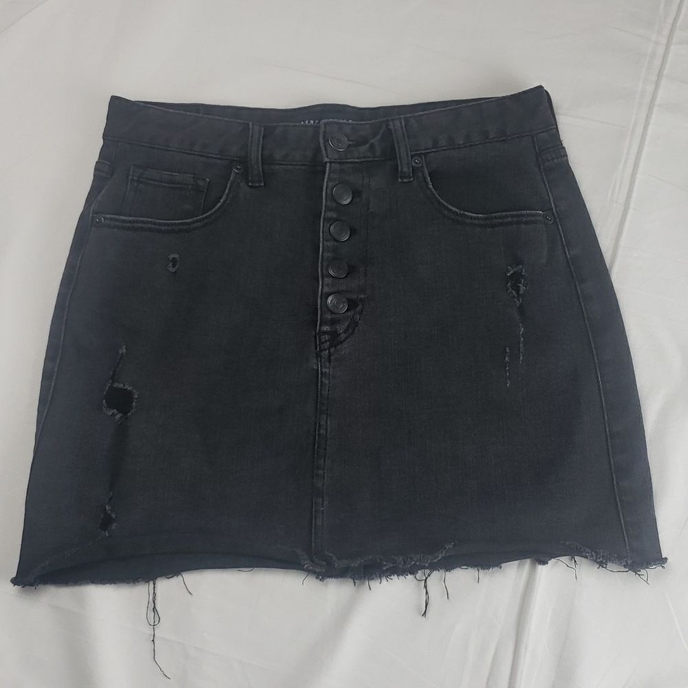 Aeropostale Distressed Black Denim Jean Mini Skirt